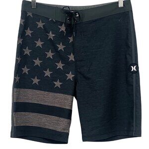 Hurley Mens Phantom USA Flag Board Shorts Size 30 Swim Surf Black Gray EUC
